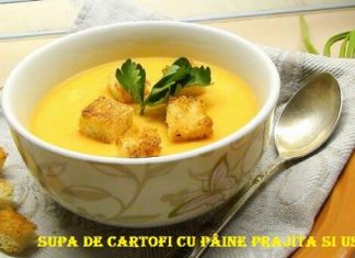 Supa de cartofi cu paine prajita si usturoi